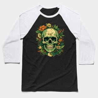 Floral Skull Tattoo Baseball T-Shirt